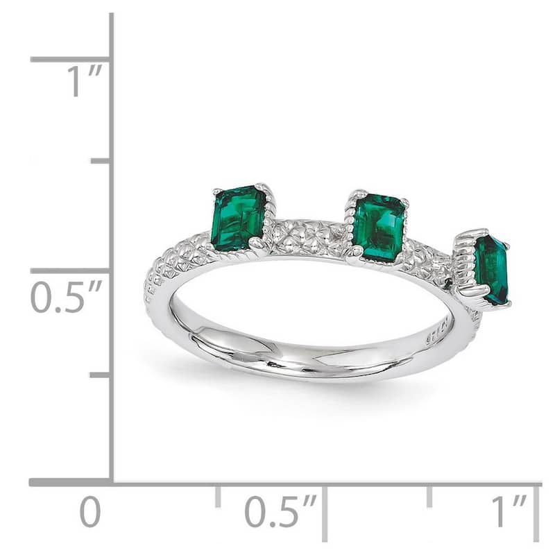 Curata 2.5mm 925 Sterling Silver Polished Prong set Stackable Expressions Created Emerald Three Stone Ring