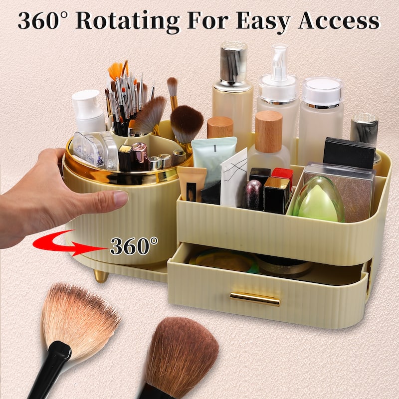 Makeup Organizer 360 Rotating Makeup Organizer for Vanity w/ Drawer - 13.58"x6.10"x5.91"