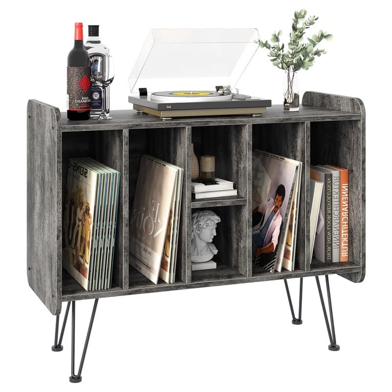 Large Vinyl Record Storage Stand - 13.6"D x 33.1"W x 26"H - Grey