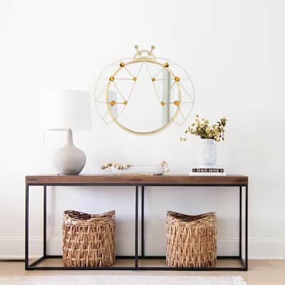 MacLuu Ladybug Shaped Decorative Round Metal Wall Mirror - Gold - 24" x 24"