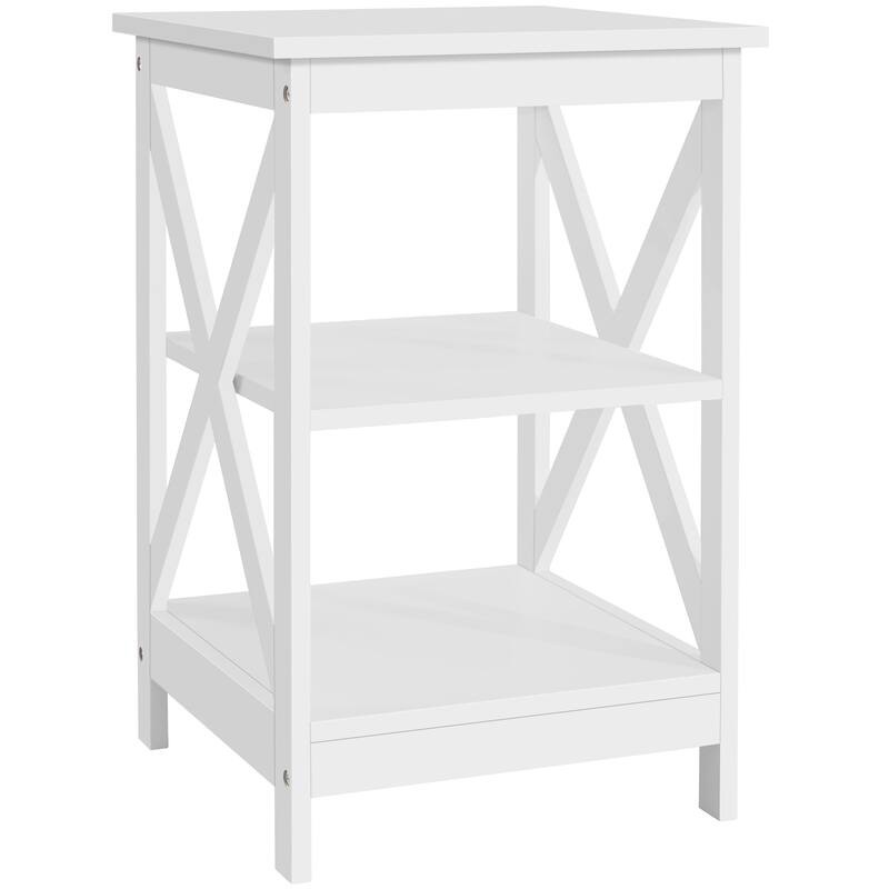 Yaheetech 3 Tier X-Design End Table Storage Cabinet for Living Room - White