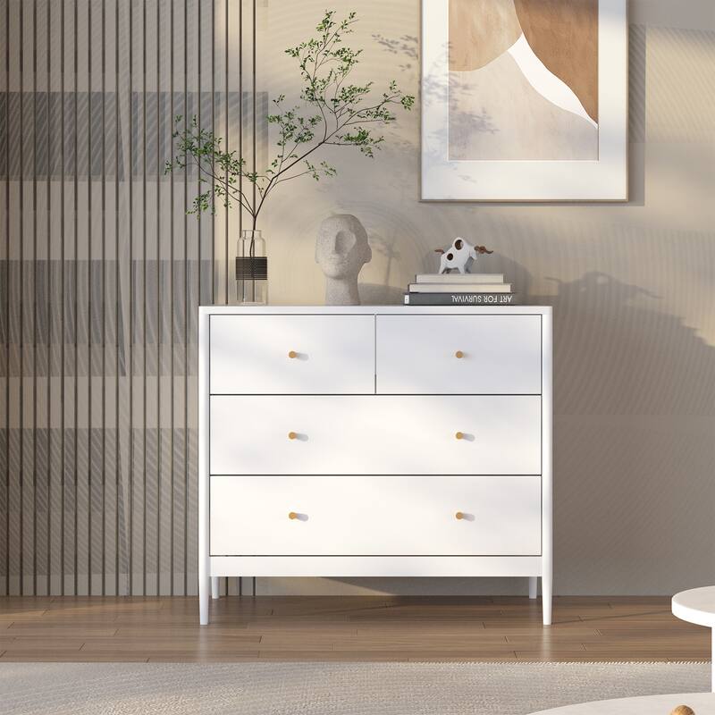 White 4-Drawer Kids Dresser, Wooden Storage Cabinet for Toddler Bedroom, Nursery, Closet, Baby Nightstand Organizer - White