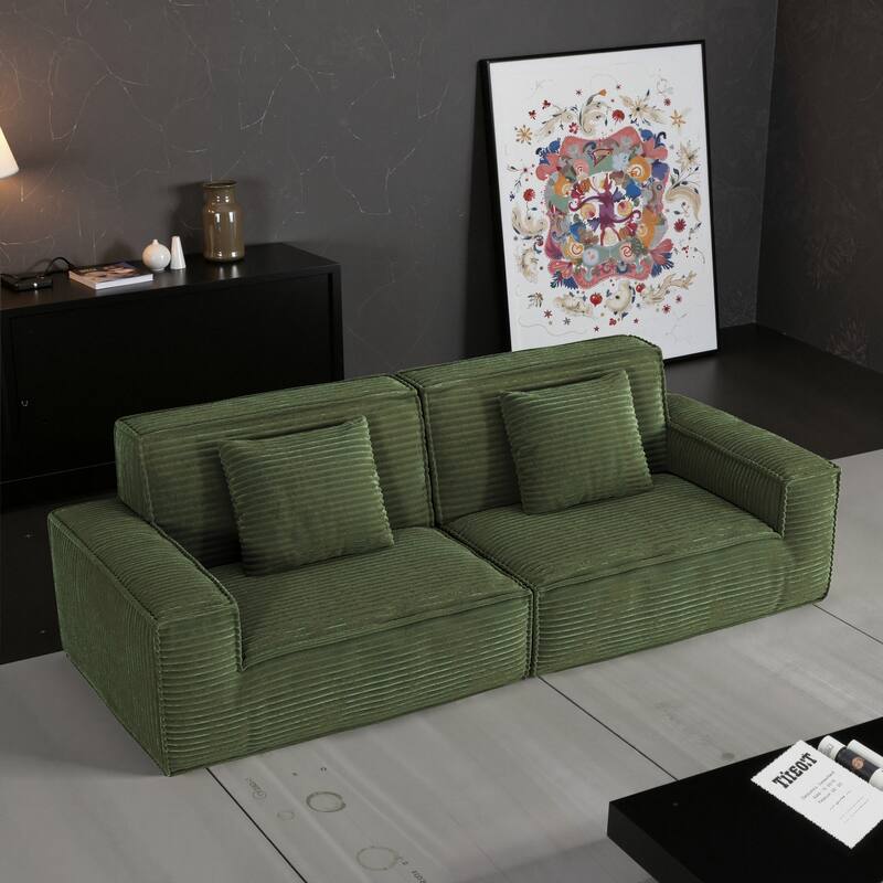 Anmytek Extra Large Modern Striped Fabric Green Sofa - Full Sponge High Rebound Vacuum Compressed