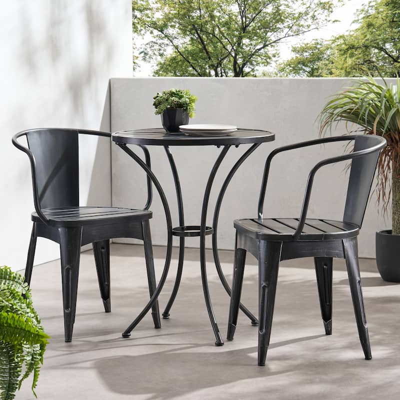 KOSSMAI 3-Piece Bistro Outdoor Dining Table Set Black