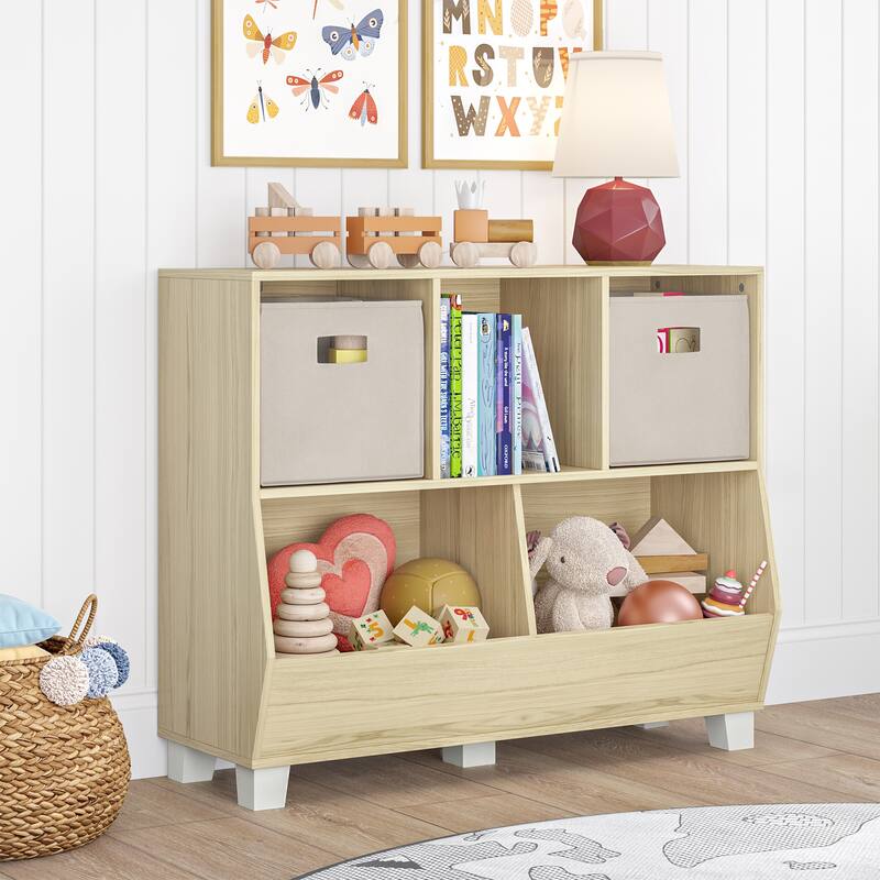 RiverRidge Home Kids Catch All Multi-Cubby 35in Toy Organizer Light Woodgrain