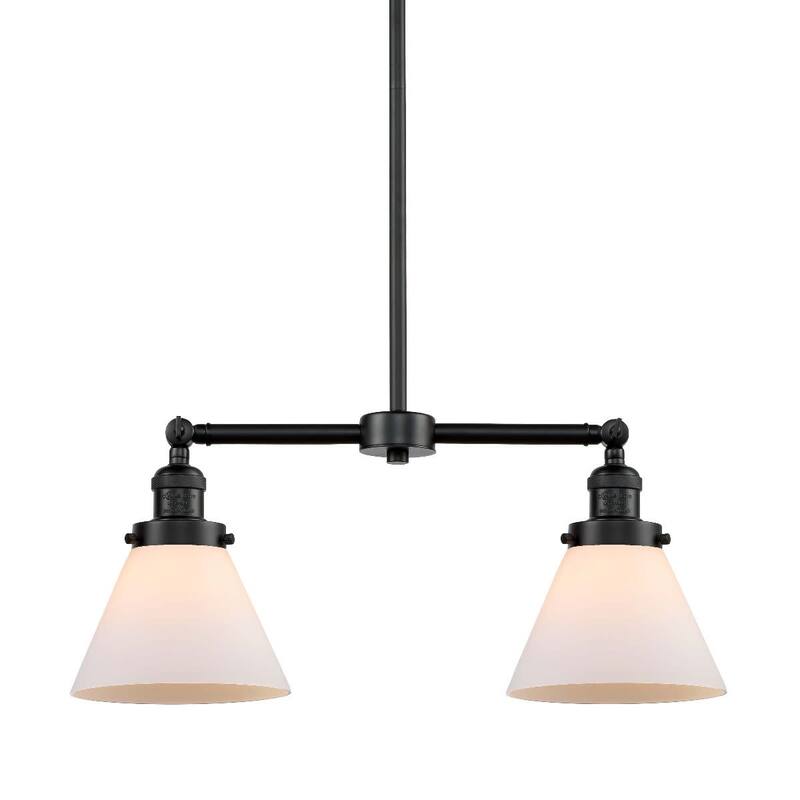 Innovations Lighting Large Cone 2 Light 21" Wide Linear Chandelier - Oil Rubbed Bronze / Matte White Cased