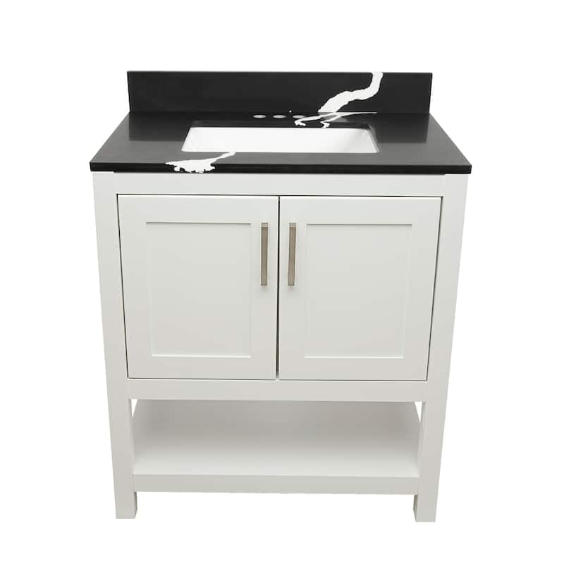 Taos 31" Bathroom Vanity with Cultured Marble Vanity Top Sink in White with White Basin