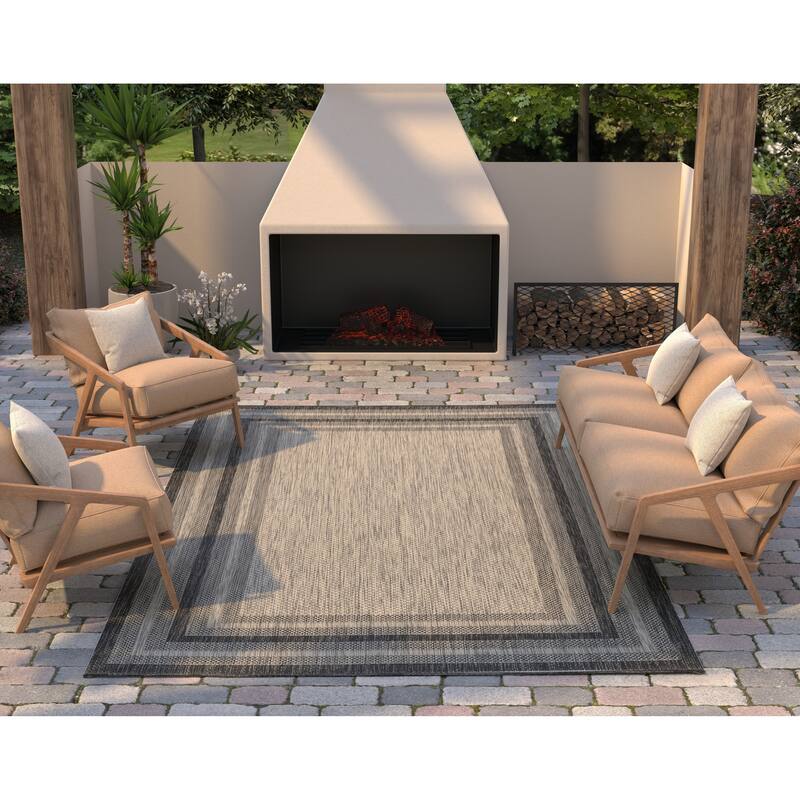 Porch & Den Costelloe Textured Border Area Rug - 7'10" Round - Grey