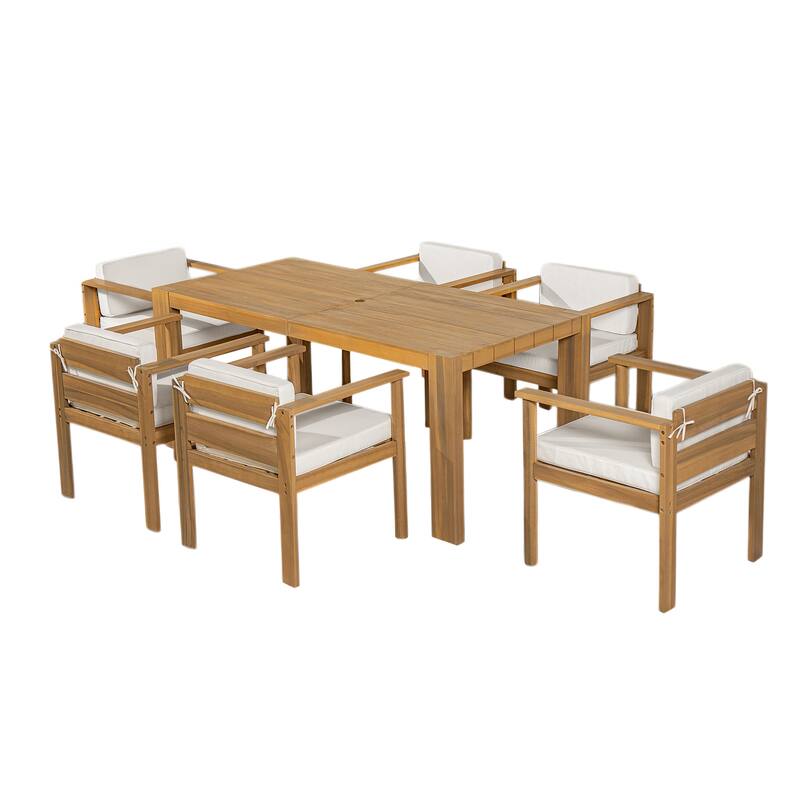 7-Piece Patio Dining Table Set for 6 with Rectangle Table & Chairs with Removable Cushions
