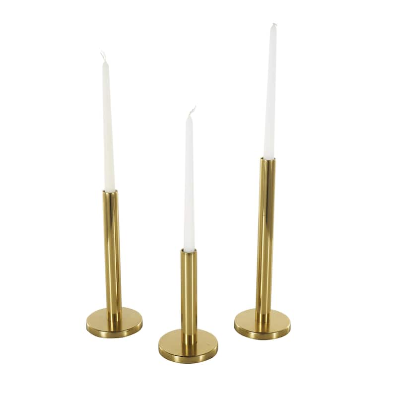 Stainless Steel Metal Slim Candle Holder with Round Base - Set of 3 Gold - Roche River Decor - Gold