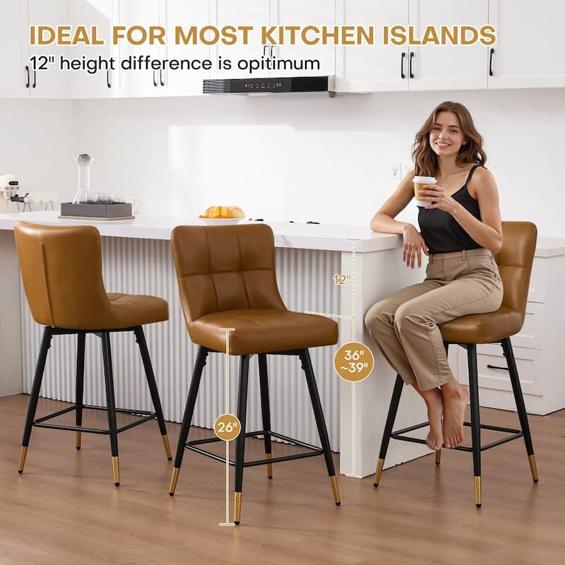 Faux Leather Swivel Counter Height Barstools Set of 2 with High Back - 38.98"H x 17.72"W x 21.26"D