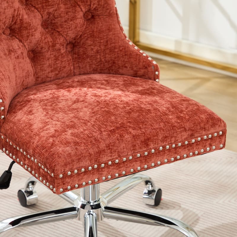 GDF Studio - Modern Chenille Tufted Upholstered Office Chair with Chrome Metal Base with Nailhead Trim and High-Rebound Cushion