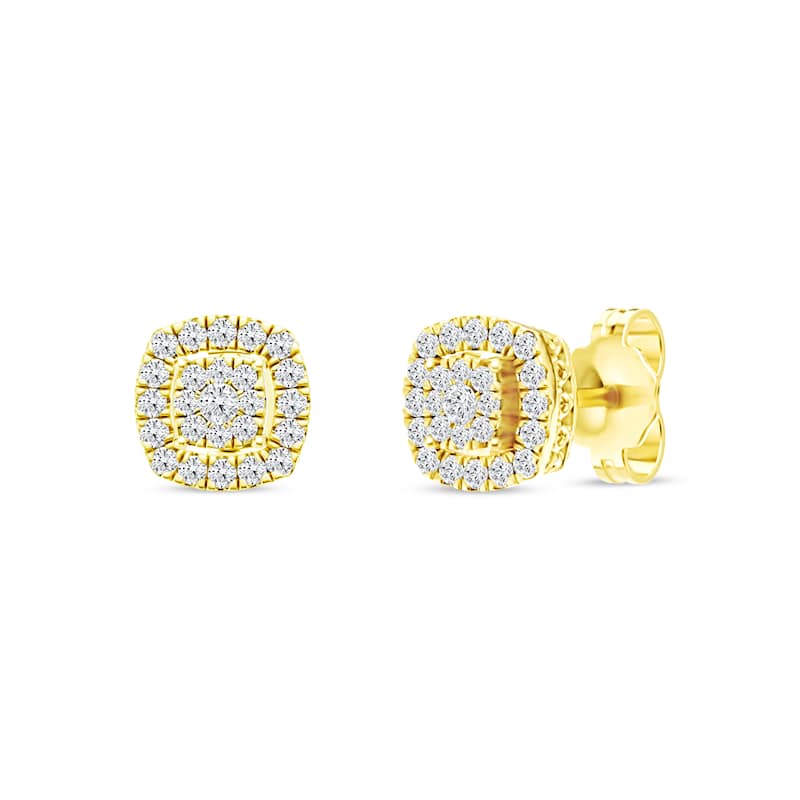 1/4ct TDW Diamond Halo Cluster Stud Earrings in 10K Yellow Gold for Women