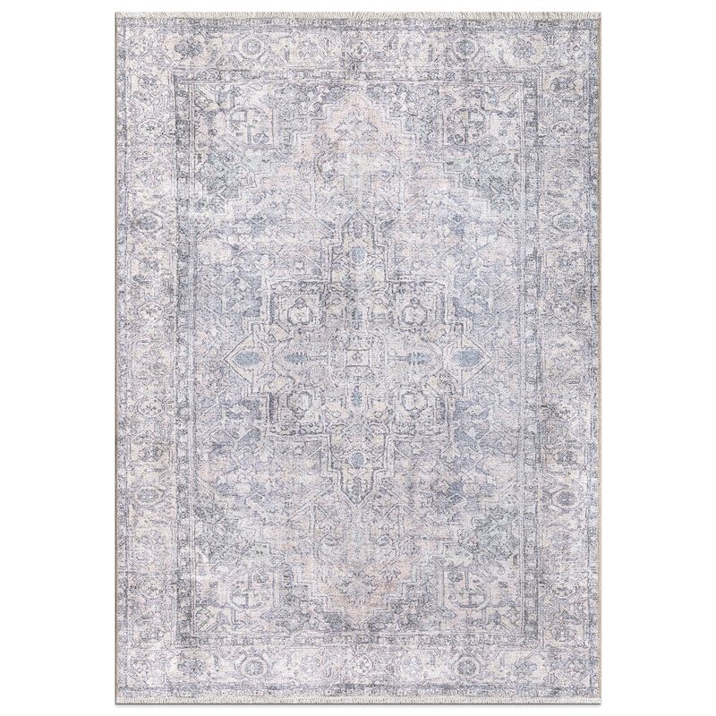 World Rug Gallery Distessed Medallion Machine Washable Area Rug