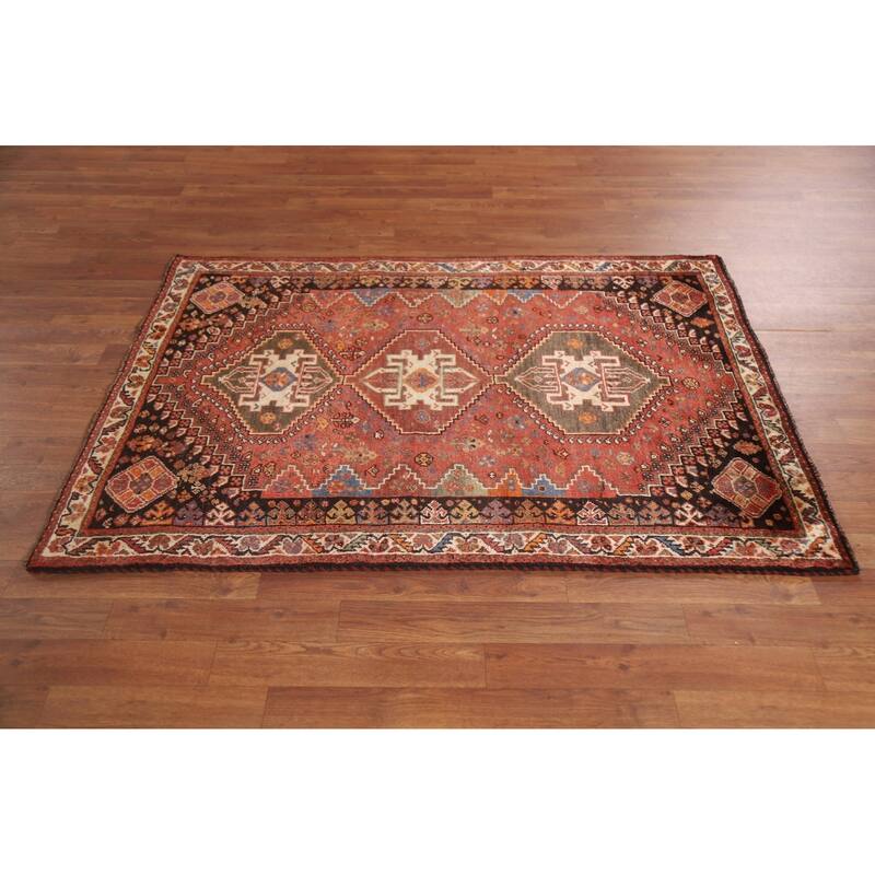 Hand Knotted Oriental 100% Wool Carpet Traditional Tribal Red Abadeh Area Rug - 5' 0'' X 3' 7''