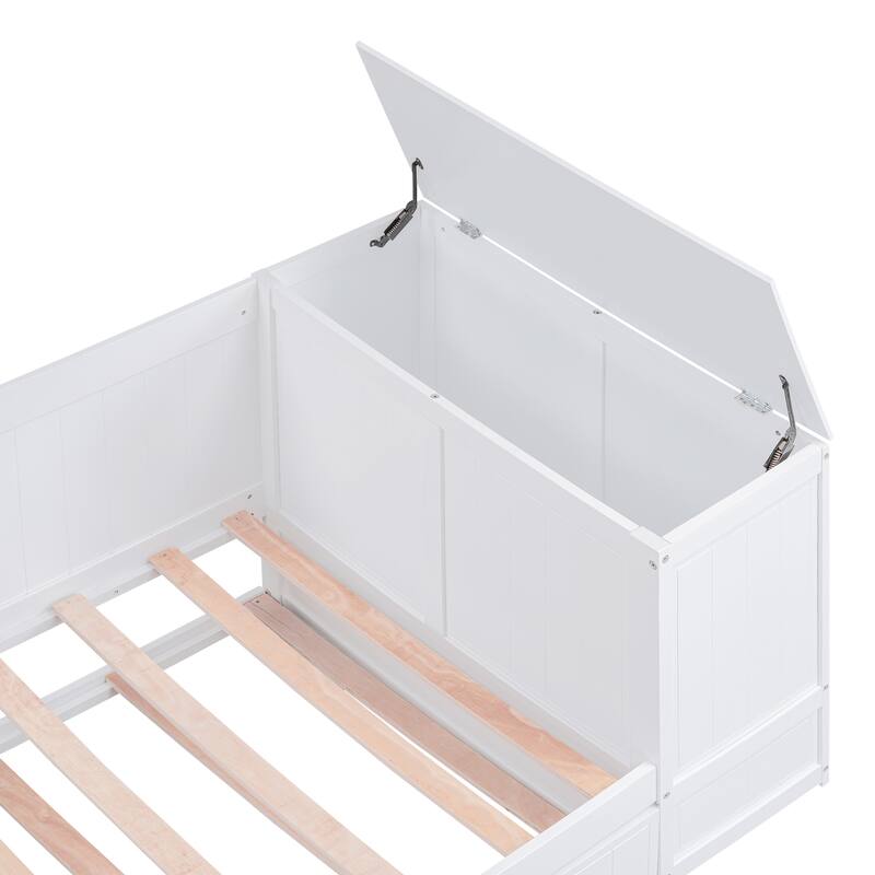 Twin Size Daybed with Storage, Trundle, and Charging Station in White