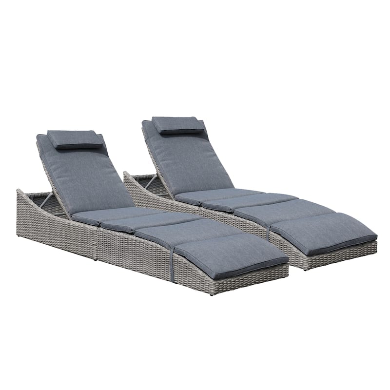 2 Pieces Wicker Cushioned Chaise Lounge Adjustable Recliner
