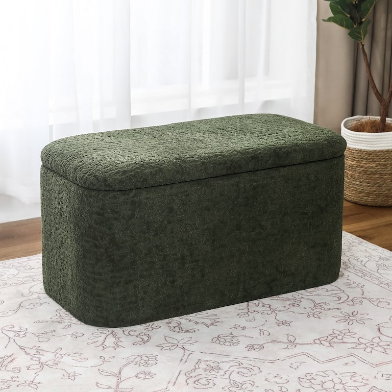 Adeco Storage Ottoman Bench, 31" Storage Bench for Bedroom Living Room - Dark-Green