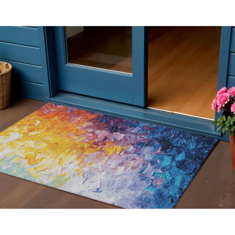 HomeRoots Abstract Transitional Rectangle Outdoor Rug - 3' x 5'