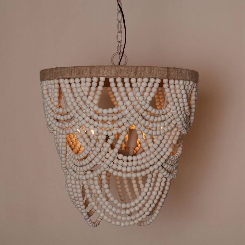 Lusteria 20" Wood Bead 4-Light Tiered Coastal Chandelier