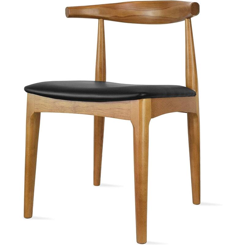 Set of 2 Kennedy Elbow Chairs Farmhouse Wooden Dining Chairs With PU Leather Or Fabric Cushion Seat, Modern Accent Side Chairs