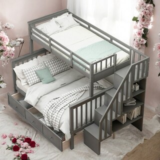 Simple Twin over Full Bunk Bed With Drawer,Storage And Guard Rail