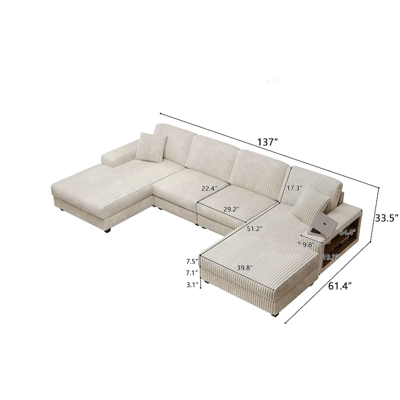 Corduroy Fabric Convertible Sleeper Sofa with Side Shelves