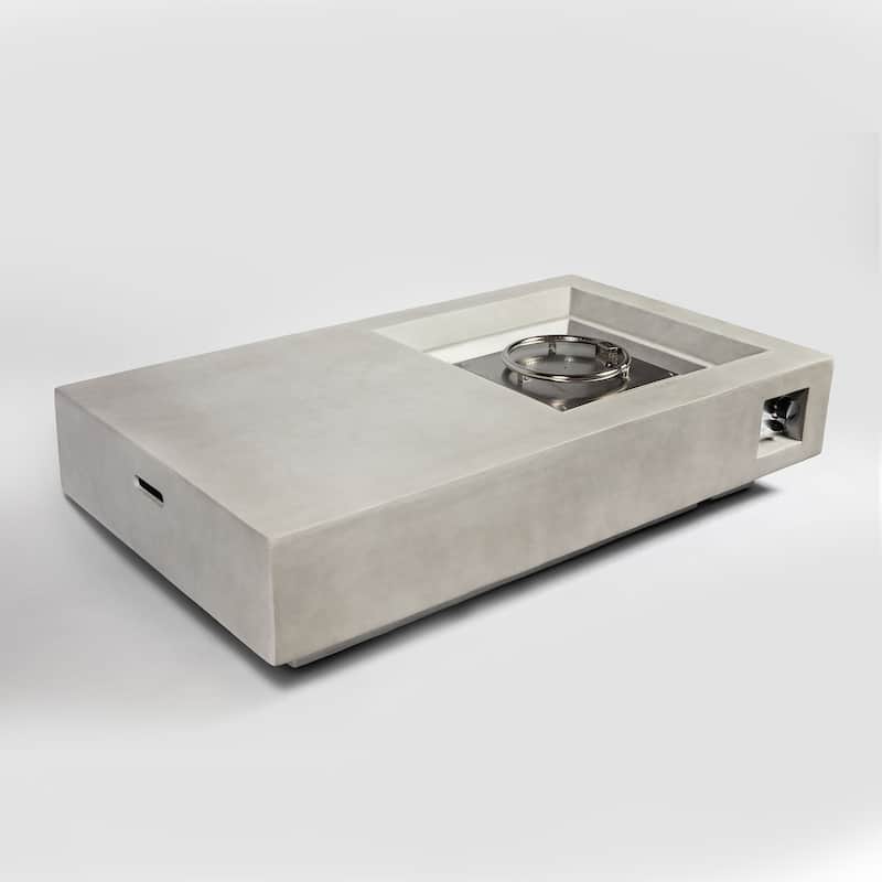 60 Inch Concrete Large Outdoor Fire Pit Table in Light Gray with Lava Rocks - 60" x 14"