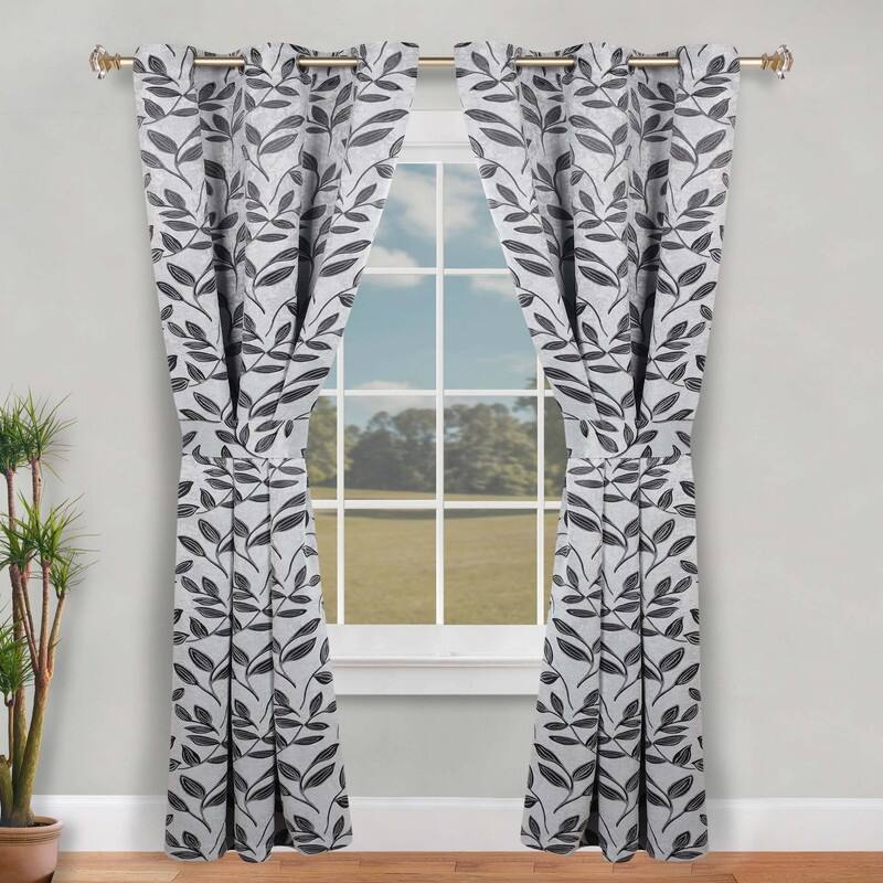 Superior Leaves Machine Washable Room Darkening Grommet With Ties Blackout Curtains, Set of 2