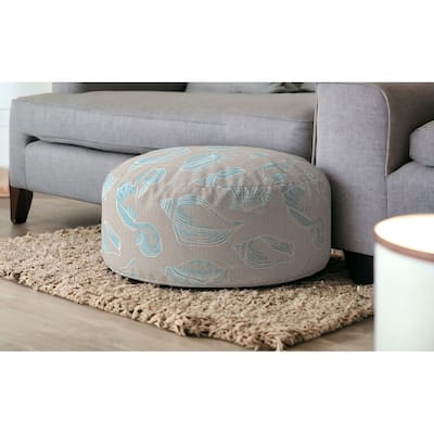 HomeRoots 24" Blue Canvas Round Seashell Pouf Cover