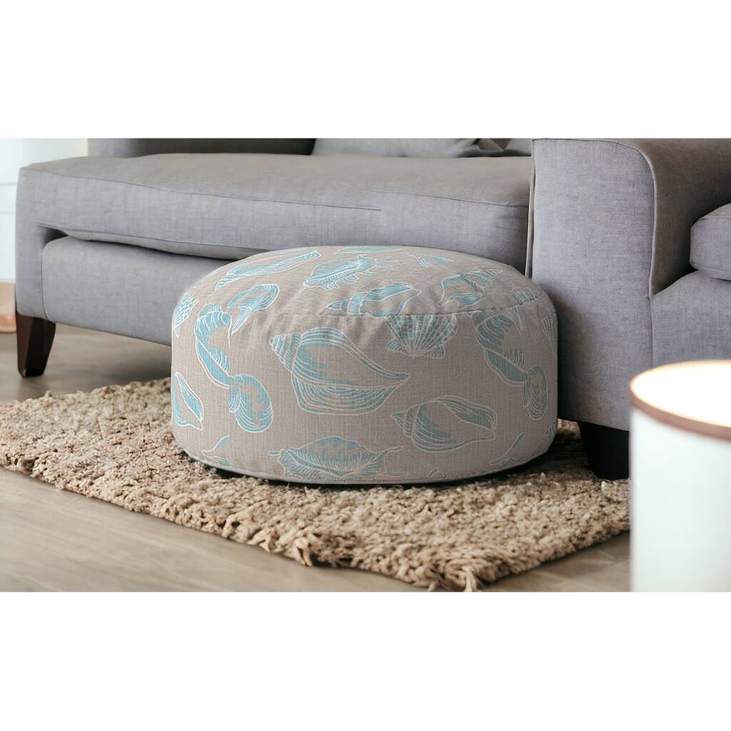 HomeRoots 24" Blue Canvas Round Seashell Pouf Cover