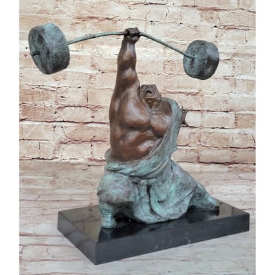 Abstract Weightlifter Powerlifter Athlete Bronze Sculpture By Milo
