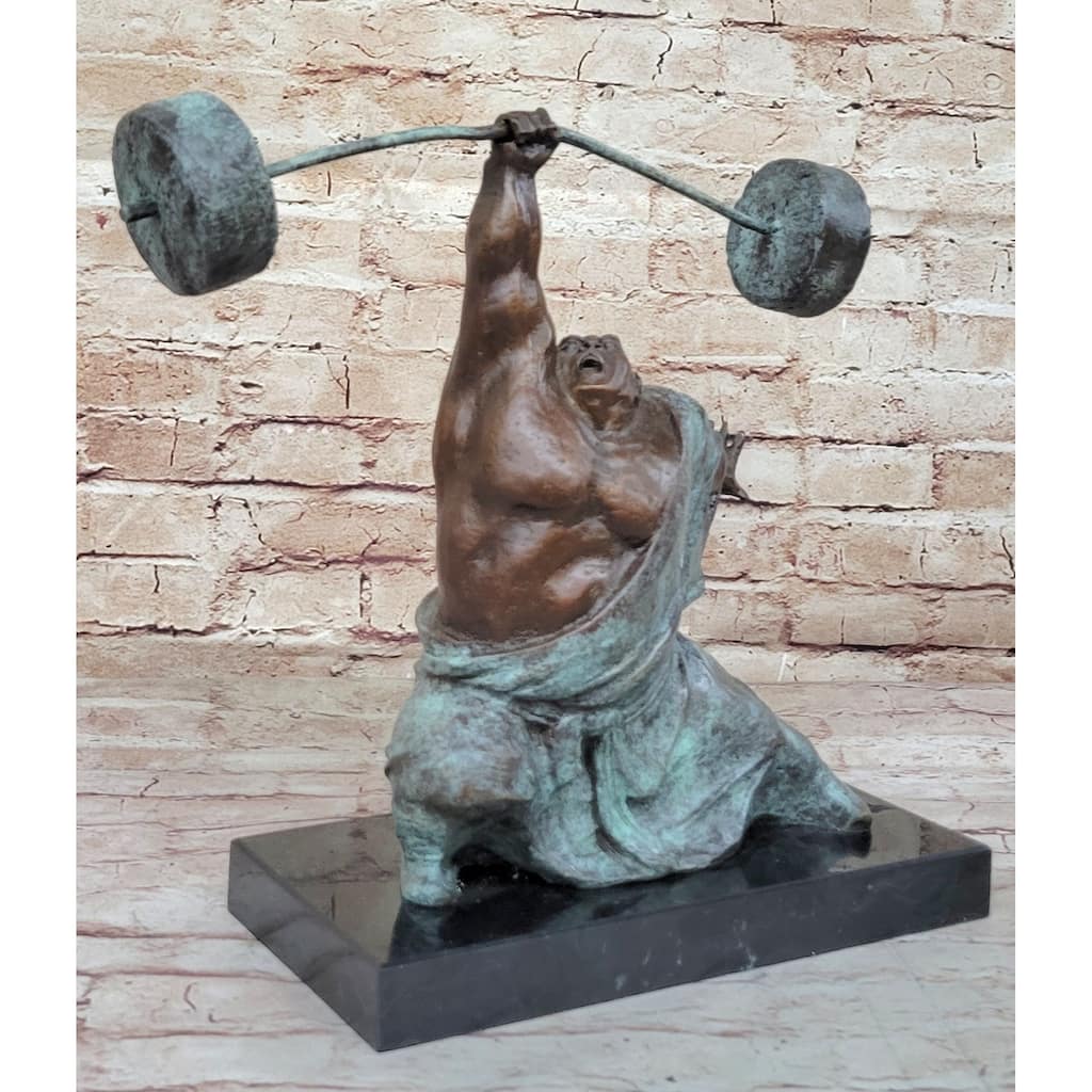 Abstract Weightlifter Powerlifter Athlete Bronze Sculpture By Milo