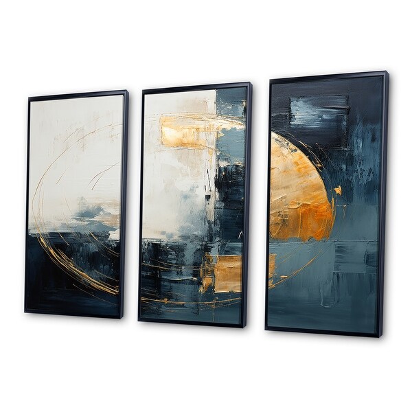 絵画 MODERN PEOPLES HalfMoon texture art Designart - Turquoise Gold White Half Moon - Abstract