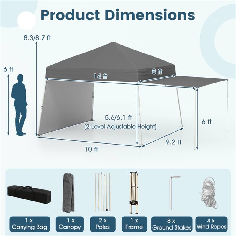 10x9.2 ft Pop-Up Canopy Tent with Awning and Sidewalls Stable Metal Frame for Outdoor Use - 14 x 9.2 x 8.3/8.7 ft (L x W x H)