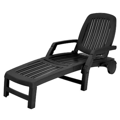 Adjustable Patio Sun Lounger with Weather Resistant Wheels - 65.5" x 29" x16.5"-37" (L x W x H)