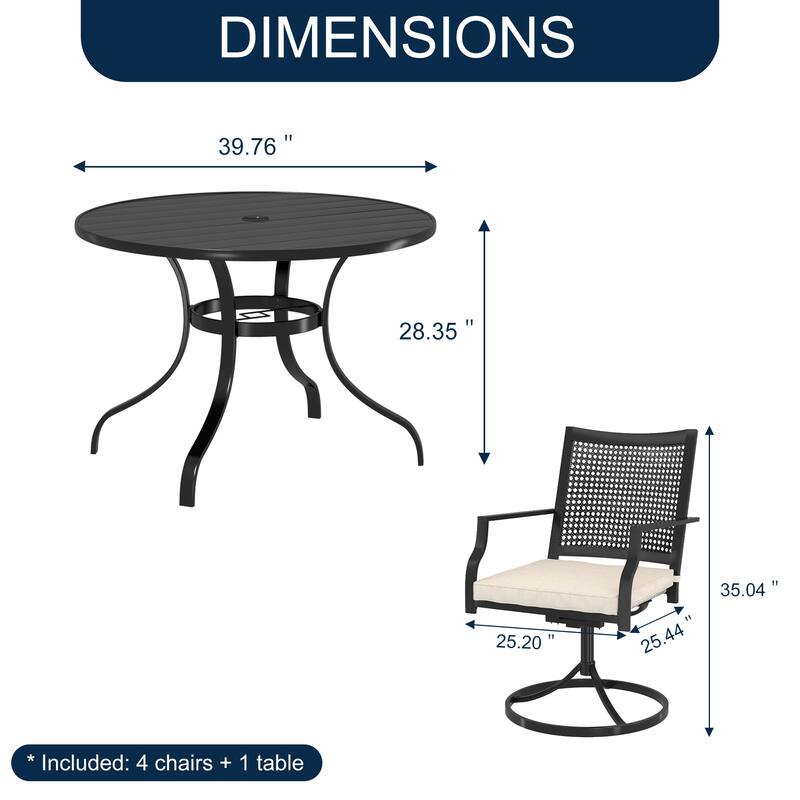 5 Pieces Outdoor Dining Set with Swivel Chairs