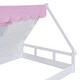 preview thumbnail 16 of 16, White and Brown Full Size Wooden Tent Bed with Fabric, Platform with Fence and Roof