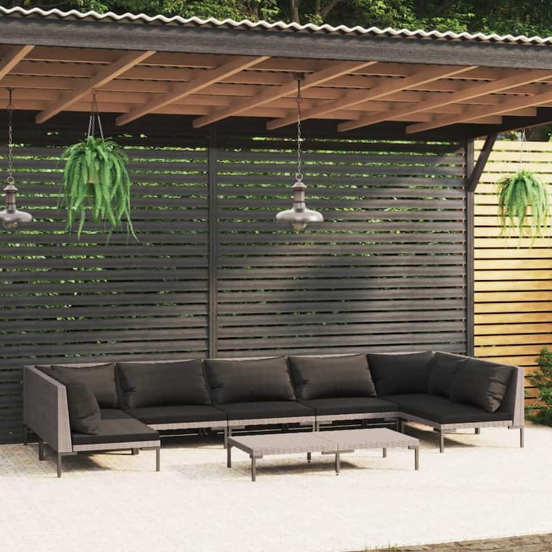 vidaXL Patio Lounge Set Outdoor Sectional Corner Sofa Poly Rattan Dark Grey - 27.6" x 27.6" x 24"