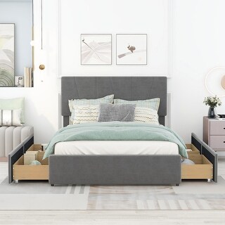 Full Size Upholstery Platform Bed with Four Drawers on Two Sides,Modern Style