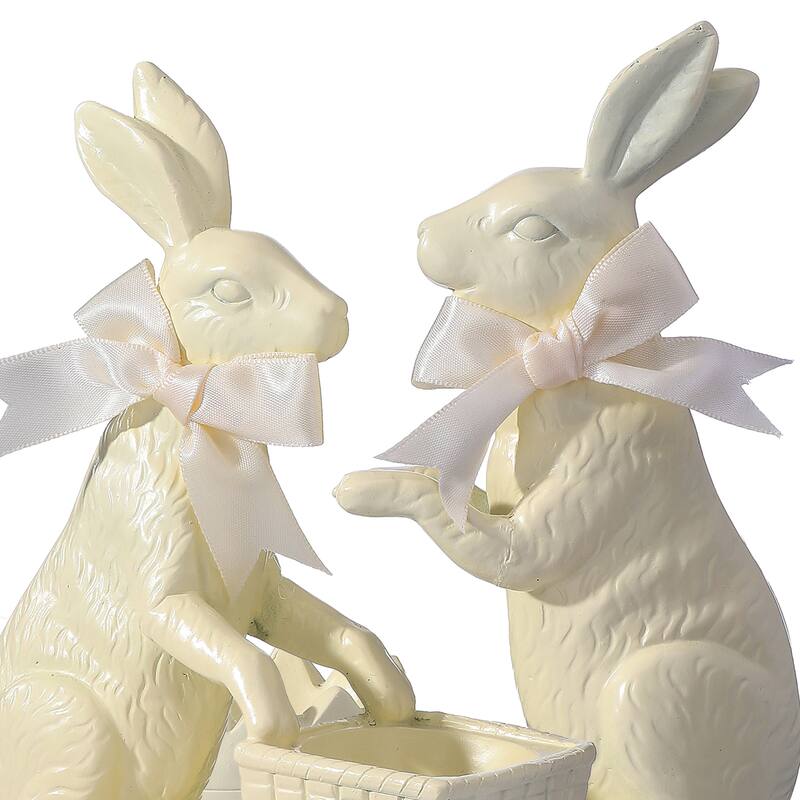 6.5" Resin Chocolate Bunny With Cart set of 2
