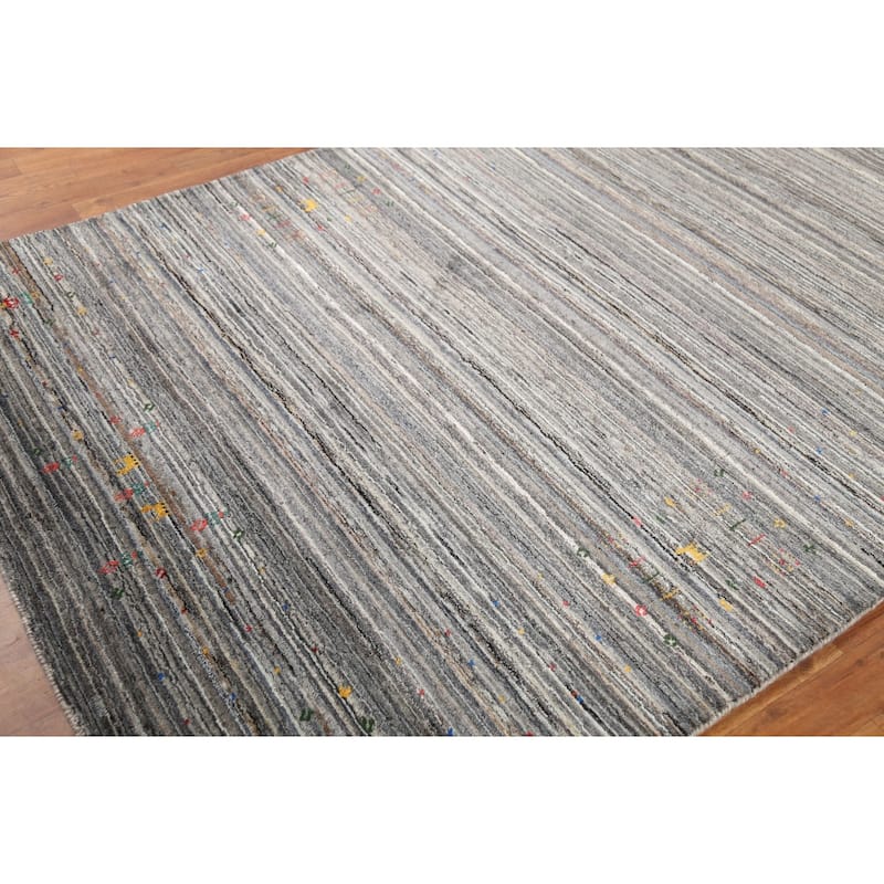 Striped Gabbeh Oriental Area Rug Handmade Wool Carpet - 5'2"x 8'0"