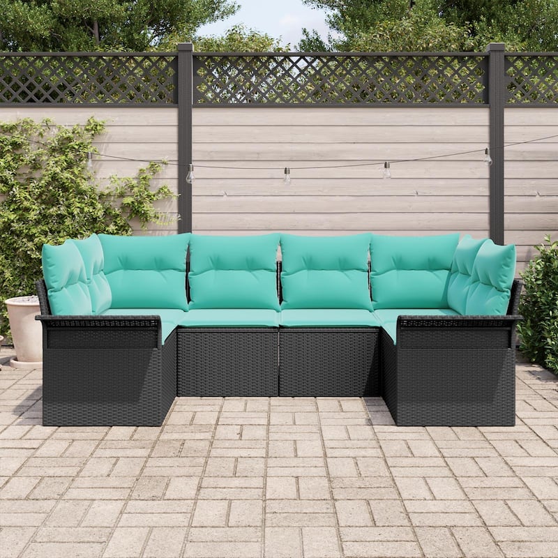 vidaXL 6 Garden Sofa Set with Cushions Black Poly Rattan - 92.1 x 52.2 x 27.2