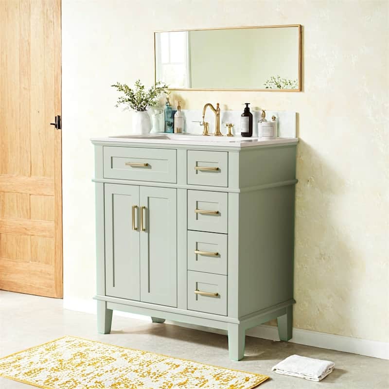30" Bathroom Vanity w/Ceramic Sink,Storage Cabinet w/Soft-Close Doors