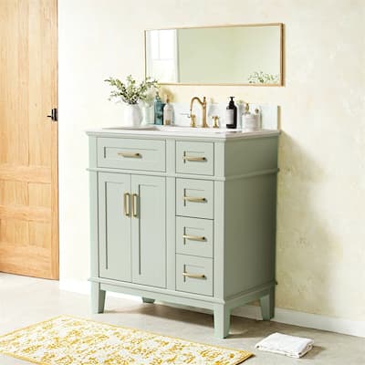 30" Bathroom Vanity w/Ceramic Sink,Storage Cabinet w/Soft-Close Doors