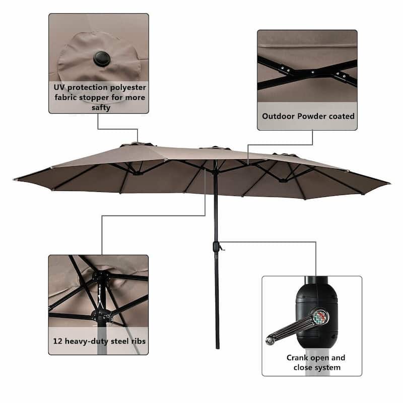 15' Twin Patio Umbrella Double-Sided Outdoor Market Umbrella without Base - 15' x 9.0' x 8' (L x W x H)