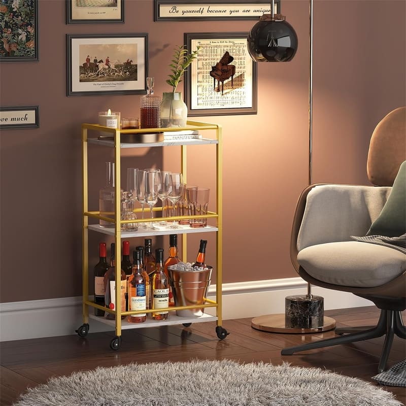 3 Tier Small Rolling Wine Cart - 16.22"D x 11.81"W x 32.1"H