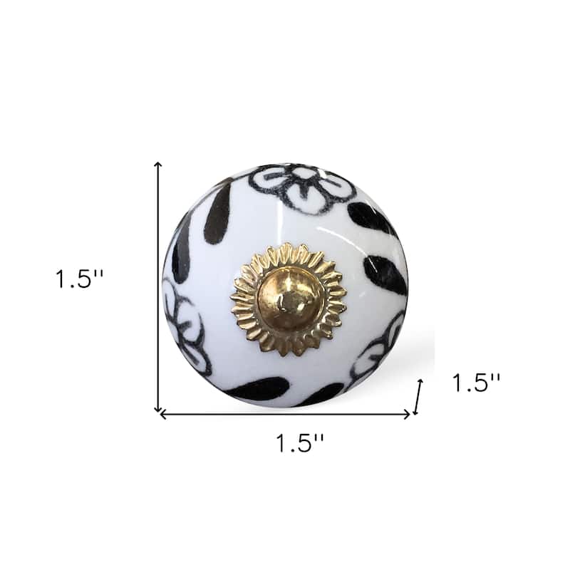 HomeRoots Set of Eight Blue And White Ceramic And Metal Drawer Pull Knobs - 1.5' X '1.5' X '1.5