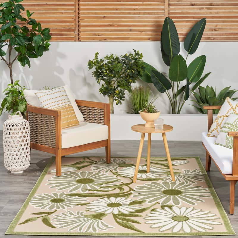 Nourison Aloha Indoor/Outdoor Floral Area Rug - 5'3" x 7'5" - Ivory/Green