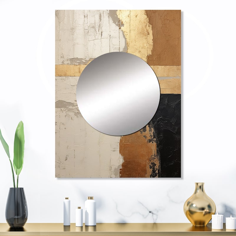 Designart "Abstract Beige Gold Road Collage IV" Abstract Collages Mirror Beige Modern Large Mirror Wall Art For Bathroom - 24 in. wide x 32 in. high